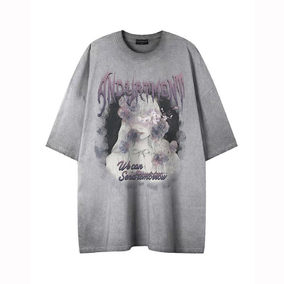 【6/10新作】Flower graphic motif front print short-sleeved T-shirt  HL3281