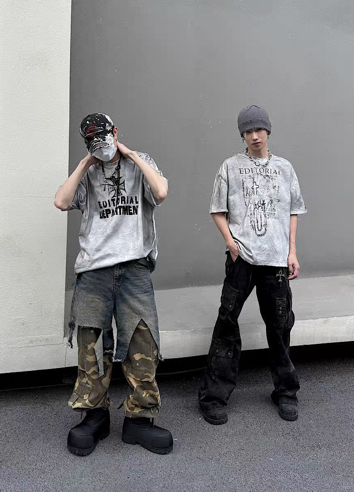 【5/21新作】Dirt wash white color design short sleeve T-shirt  HL3150