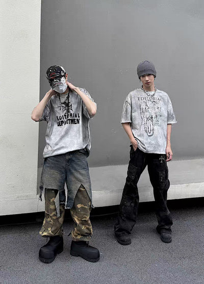 【5/21新作】Dirt wash white color design short sleeve T-shirt  HL3150