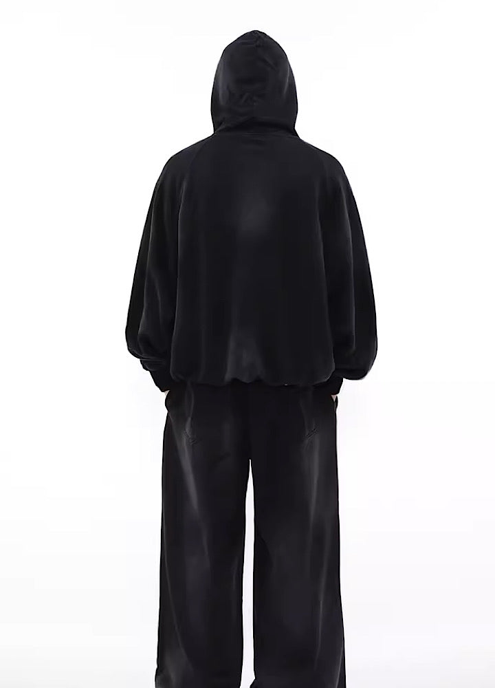 MR nearly】Acid wash design subculture initial zip hoodie MR0048