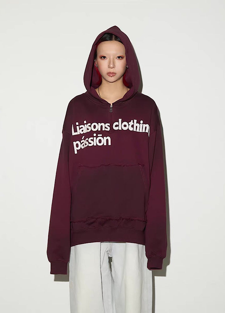 【MICHINNYON】Random wash street style oversized half-zip hoodie  MY0068