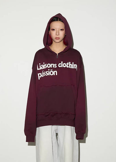 【MICHINNYON】Random wash street style oversized half-zip hoodie  MY0068