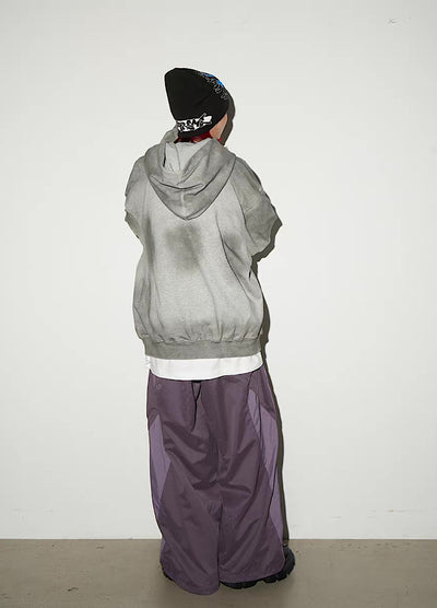 【MICHINNYON】Random wash street style oversized half-zip hoodie  MY0068