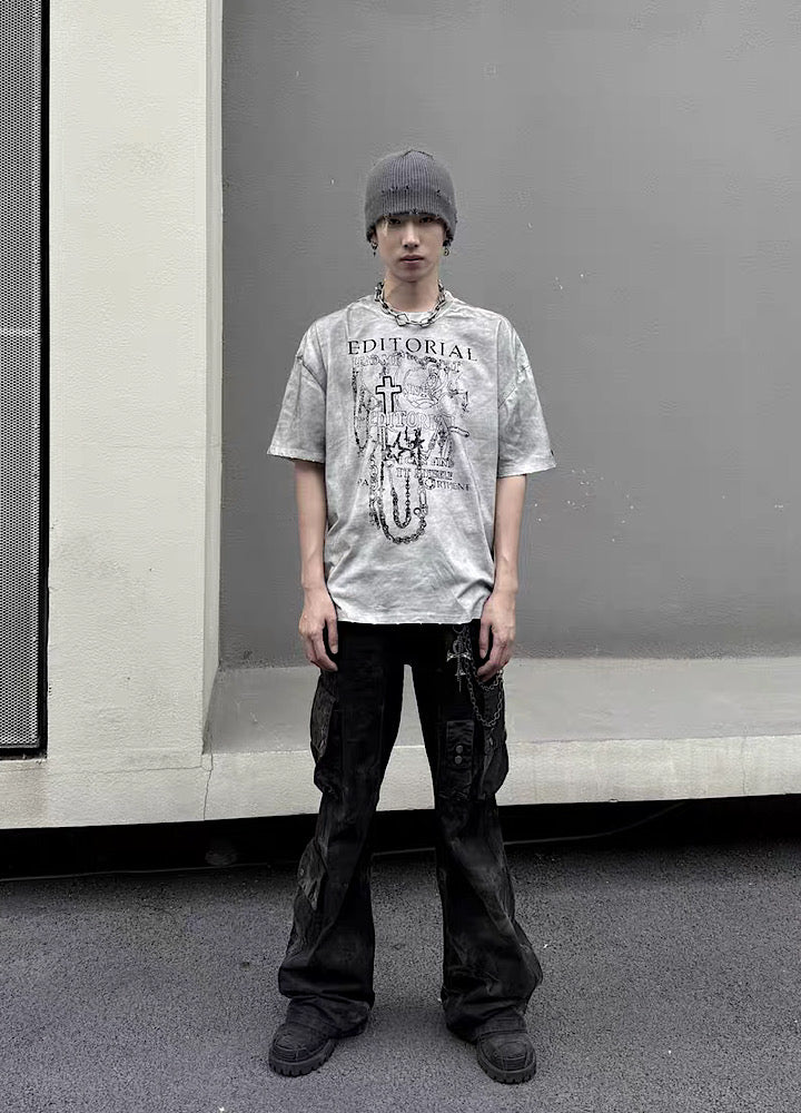 【5/21新作】Dirt wash white color design short sleeve T-shirt  HL3150