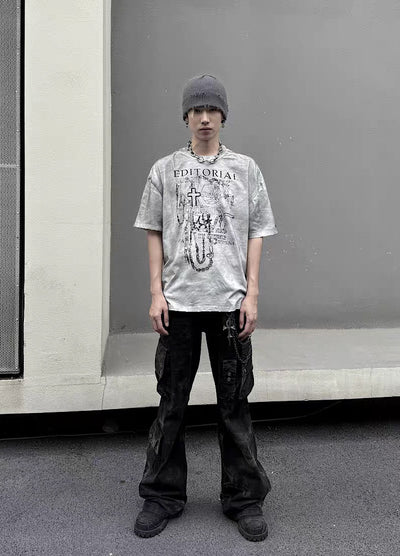【5/21新作】Dirt wash white color design short sleeve T-shirt  HL3150