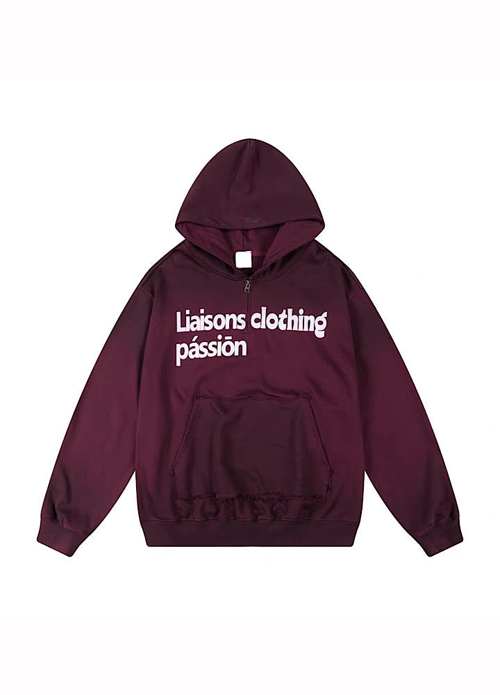 【MICHINNYON】Random wash street style oversized half-zip hoodie  MY0068