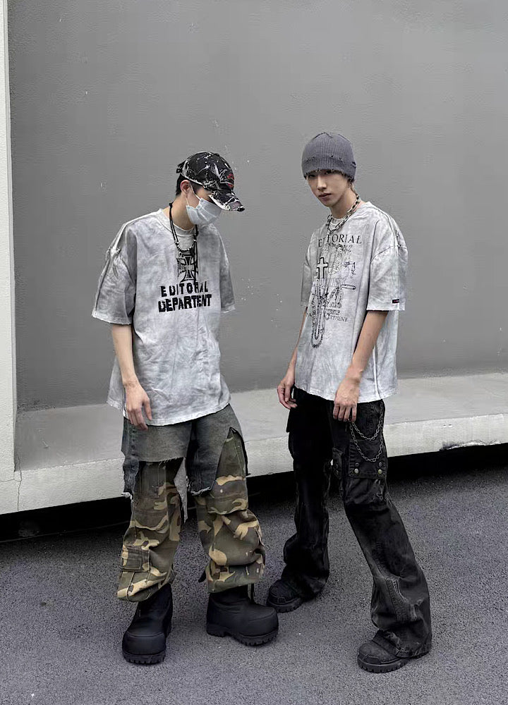 【5/21新作】Dirt wash white color design short sleeve T-shirt  HL3150