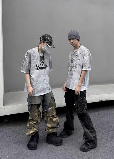 【5/21新作】Dirt wash white color design short sleeve T-shirt  HL3150
