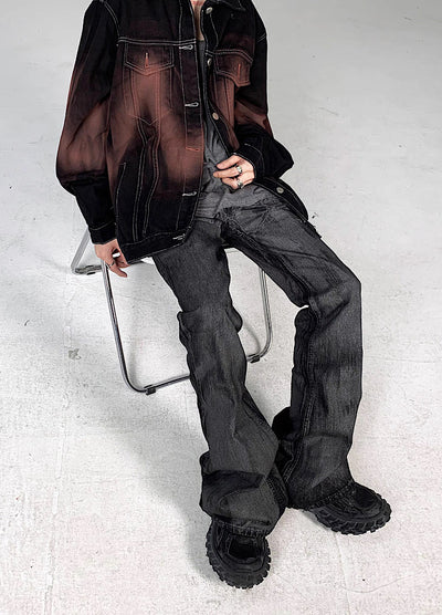 【5/21新作】Dirt wash design mid-length flare straight denim pants  HL3151