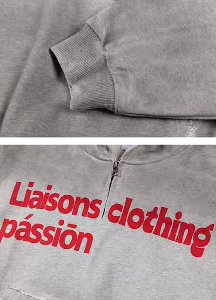 【MICHINNYON】Random wash street style oversized half-zip hoodie  MY0068