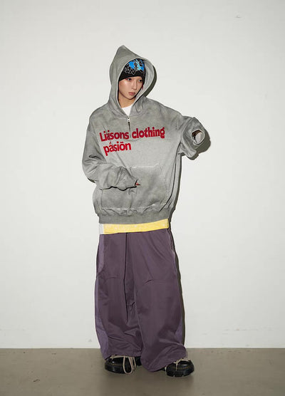 【MICHINNYON】Random wash street style oversized half-zip hoodie  MY0068