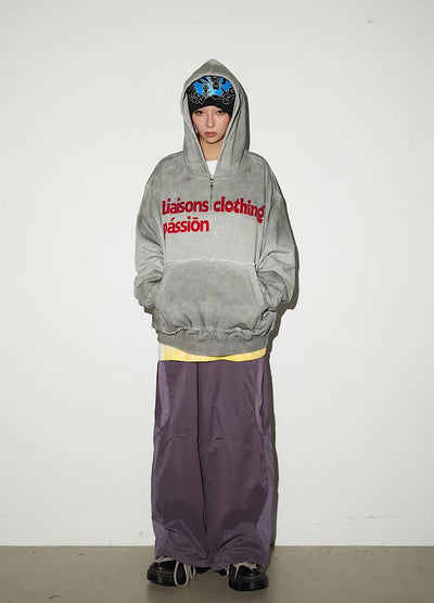 【MICHINNYON】Random wash street style oversized half-zip hoodie  MY0068