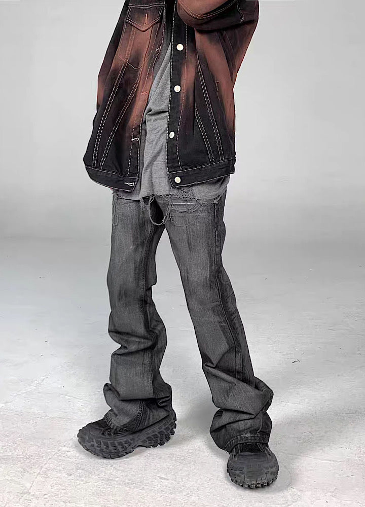 【5/21新作】Dirt wash design mid-length flare straight denim pants  HL3151