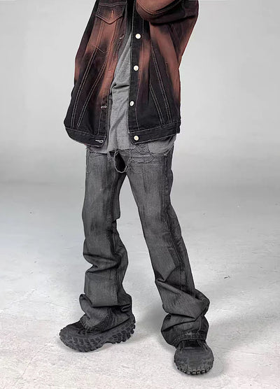 【5/21新作】Dirt wash design mid-length flare straight denim pants  HL3151