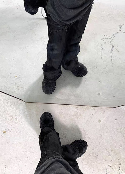【5/21新作】Dirt wash design mid-length flare straight denim pants  HL3151