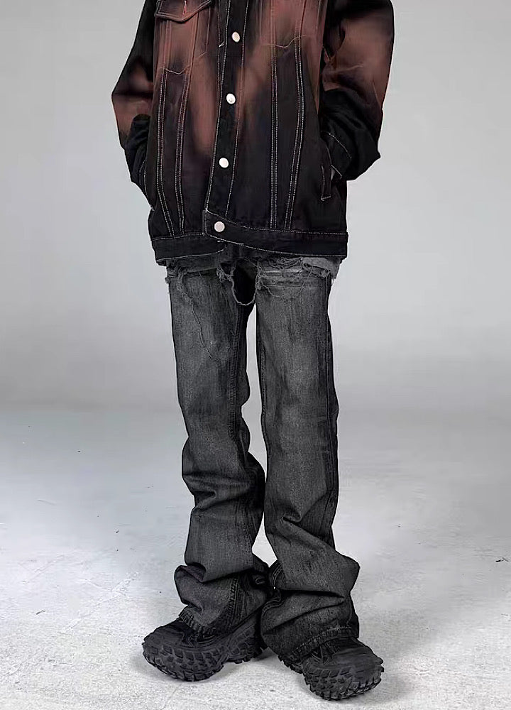 【5/21新作】Dirt wash design mid-length flare straight denim pants  HL3151
