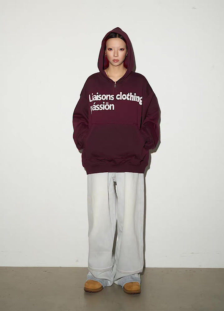 【MICHINNYON】Random wash street style oversized half-zip hoodie  MY0068