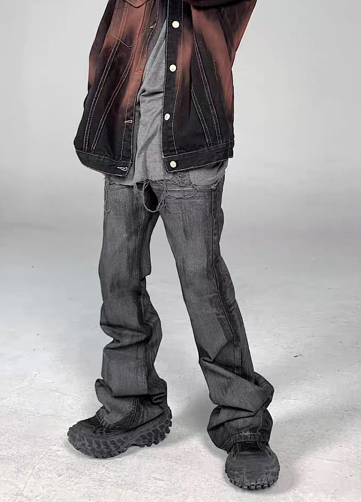 【5/21新作】Dirt wash design mid-length flare straight denim pants  HL3151