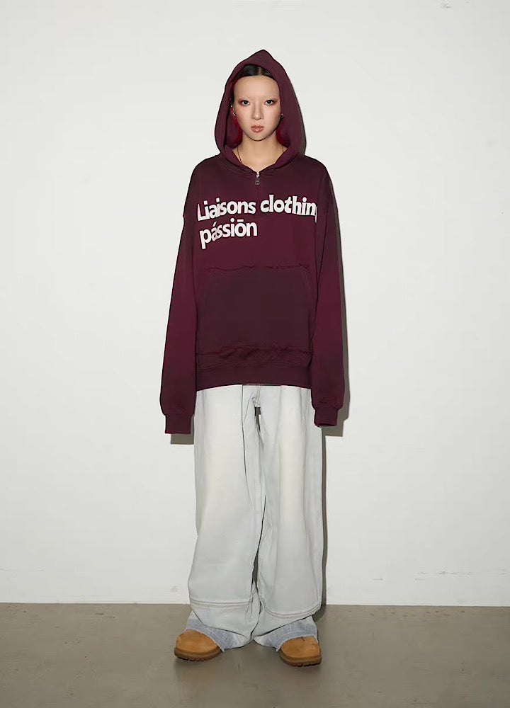 【MICHINNYON】Random wash street style oversized half-zip hoodie  MY0068