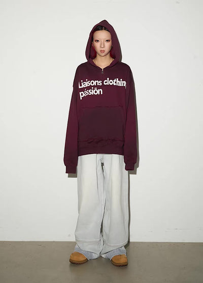 【MICHINNYON】Random wash street style oversized half-zip hoodie  MY0068