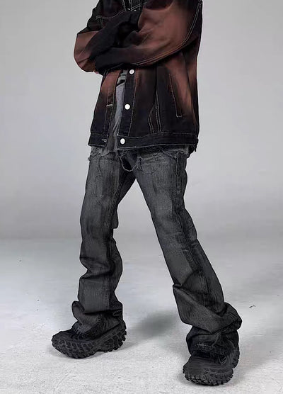 【5/21新作】Dirt wash design mid-length flare straight denim pants  HL3151