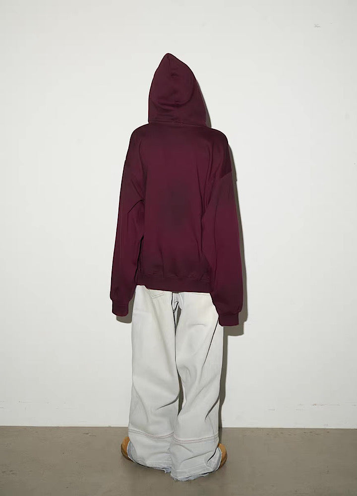 【MICHINNYON】Random wash street style oversized half-zip hoodie  MY0068