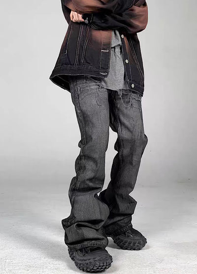 【5/21新作】Dirt wash design mid-length flare straight denim pants  HL3151