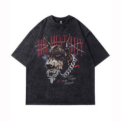 【6/10新作】Dog animal front print design vintage color short-sleeved T-shirt  HL3283