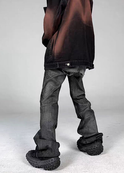 【5/21新作】Dirt wash design mid-length flare straight denim pants  HL3151