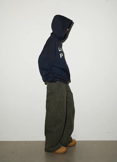 【MICHINNYON】Random wash street style oversized half-zip hoodie  MY0068