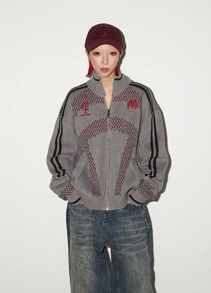 【MICHINNYON】Color Point High Neck Design Loose Zip Knit Sweater  MY0069