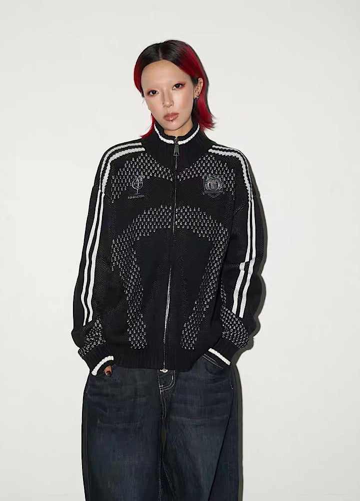 【MICHINNYON】Color Point High Neck Design Loose Zip Knit Sweater  MY0069