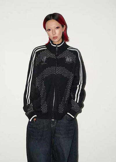 【MICHINNYON】Color Point High Neck Design Loose Zip Knit Sweater  MY0069