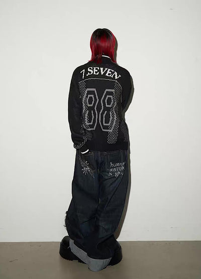 【MICHINNYON】Color Point High Neck Design Loose Zip Knit Sweater  MY0069