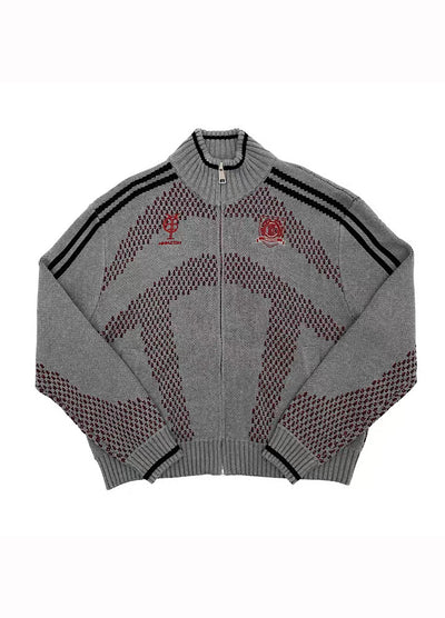 【MICHINNYON】Color Point High Neck Design Loose Zip Knit Sweater  MY0069