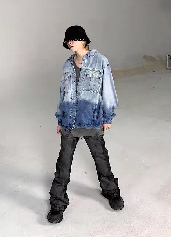 【5/21新作】Dirt wash design mid-length flare straight denim pants  HL3151
