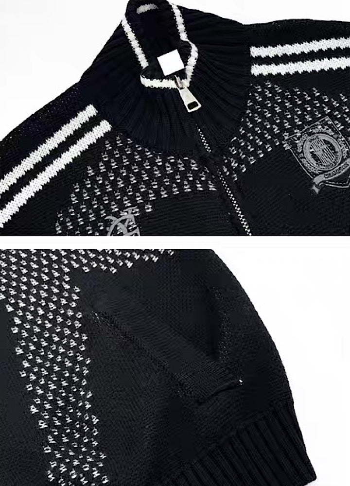 【MICHINNYON】Color Point High Neck Design Loose Zip Knit Sweater  MY0069