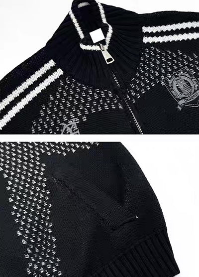 【MICHINNYON】Color Point High Neck Design Loose Zip Knit Sweater  MY0069