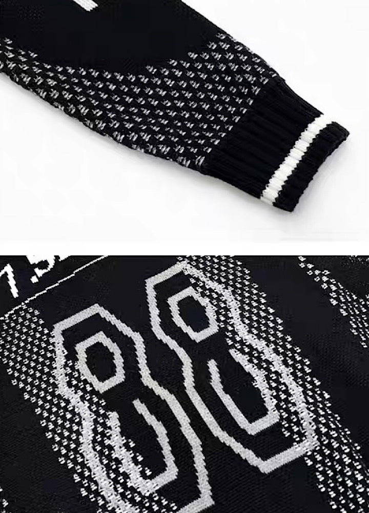 【MICHINNYON】Color Point High Neck Design Loose Zip Knit Sweater  MY0069