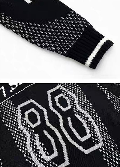 【MICHINNYON】Color Point High Neck Design Loose Zip Knit Sweater  MY0069