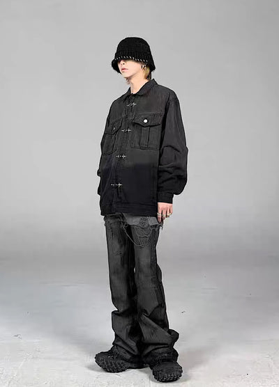 【5/21新作】Dirt wash design mid-length flare straight denim pants  HL3151
