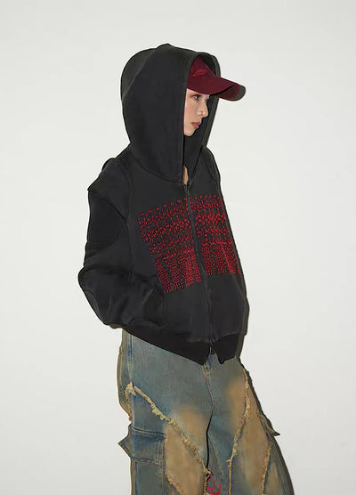 【MICHINNYON】Front red design double zip style hoodie  MY0070