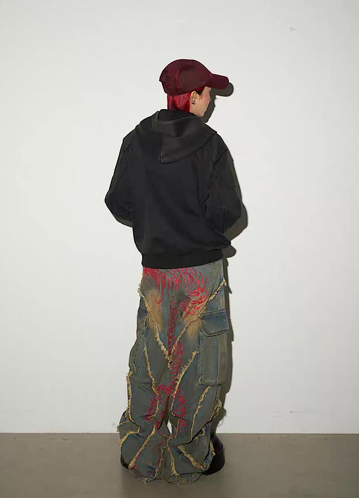 【MICHINNYON】Front red design double zip style hoodie  MY0070
