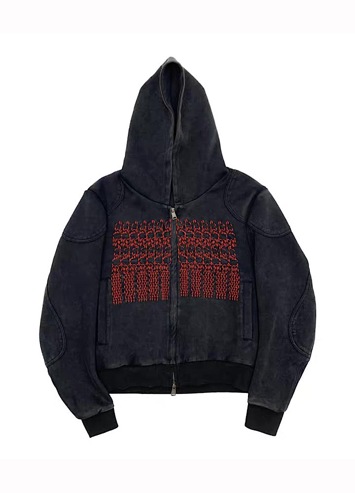 【MICHINNYON】Front red design double zip style hoodie  MY0070