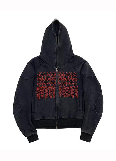 【MICHINNYON】Front red design double zip style hoodie  MY0070