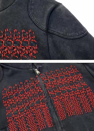 【MICHINNYON】Front red design double zip style hoodie  MY0070