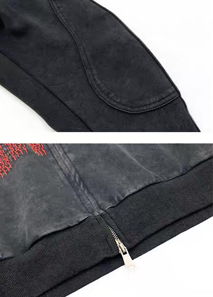 【MICHINNYON】Front red design double zip style hoodie  MY0070