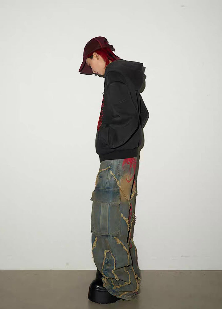 【MICHINNYON】Front red design double zip style hoodie  MY0070