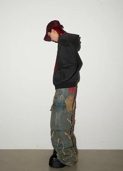 【MICHINNYON】Front red design double zip style hoodie  MY0070