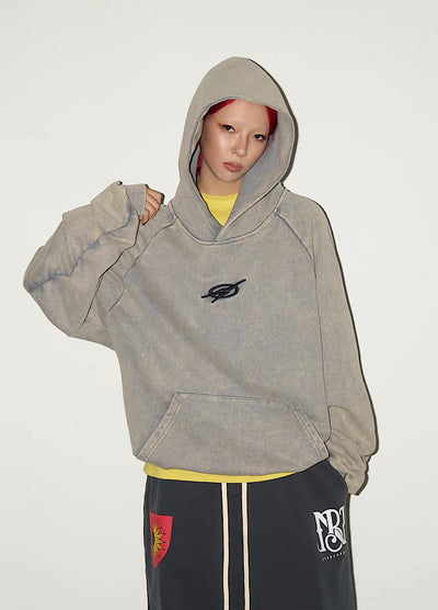 【MICHINNYON】Randomly faded wash oversized one-point hoodie  MY0071